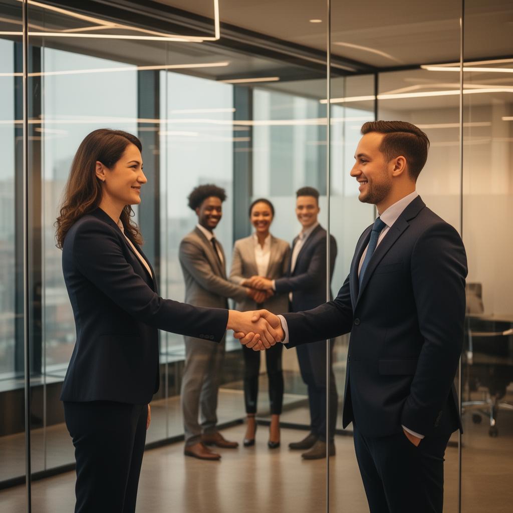 Business professionals forming strategic partnerships